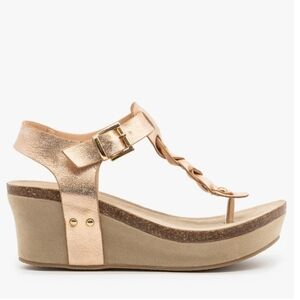 Nature Breeze Truce Gold Braided Wedge Sandals